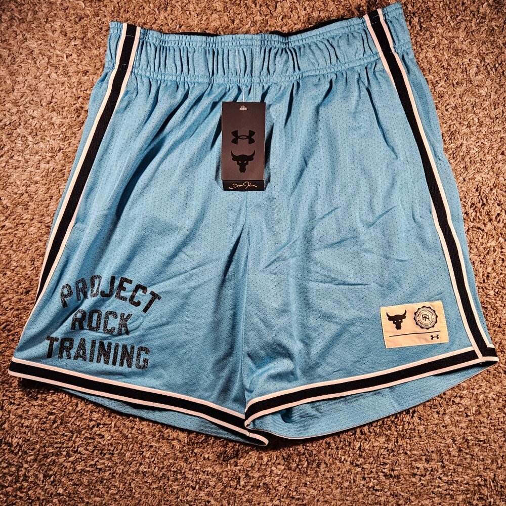 Under Armour Project Rock Penny Mesh Shorts Men's Size Medium 1377443-433 Blue